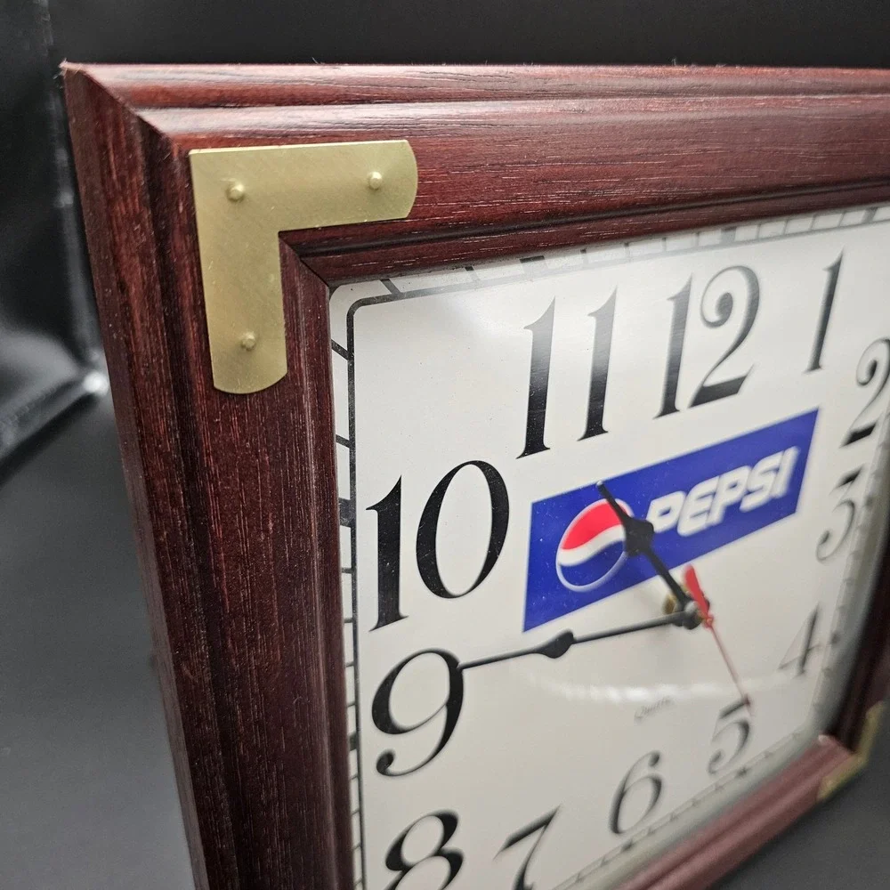 Vintage Pepsi Wall Clock w/ Cherrywood Frame & Matching Tablet/Phone Stand Works
